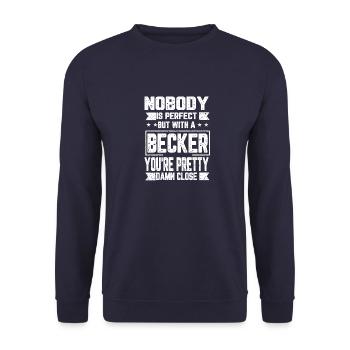 Becker Niemand ist Perfekt Geschenk - Unisex Pullover - Navy - Vorne - Alina (178cm) & Michal (187cm)