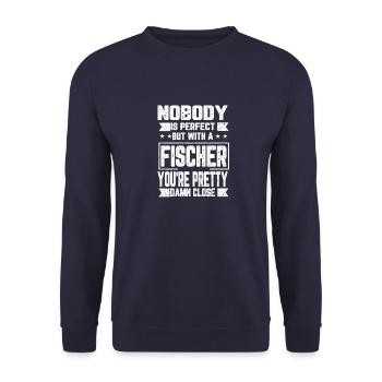 Fischer Nobody is Perfect Gift Idea - Unisex Sweatshirt - navy - Front - Alina (178cm) & Michal (187cm)