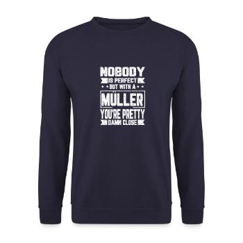 Müller Niemand ist Perfekt Geschenk - Unisex Pullover - Navy - Vorne - Alina (178cm) & Michal (187cm)