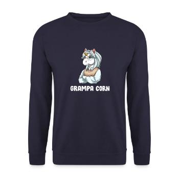 Opa Einhorn - Lustiger Opa Mais - Unisex Pullover - Navy - Vorne - Alina (178cm) & Michal (187cm)