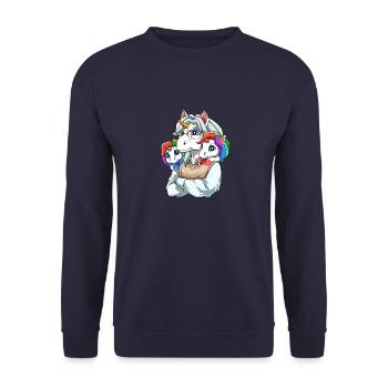 Enkelkinder und Großvater Einhörner - Unisex Pullover - Navy - Vorne - Alina (178cm) & Michal (187cm)