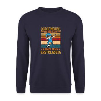 Kinder Kita Abgänger Einschulung Schulkind Junge - Unisex Pullover - Navy - Vorne - Alina (178cm) & Michal (187cm)