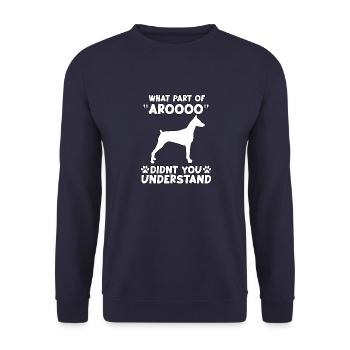 Dobermann Fan Hunde Motiv Lustig Dobermann Gassi - Unisex Pullover - Navy - Vorne - Alina (178cm) & Michal (187cm)