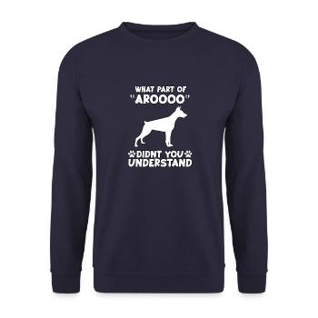 Dobermann Fan Hunde Motiv Lustig Dobermann Gassi - Unisex Pullover - Navy - Vorne - Alina (178cm) & Michal (187cm)