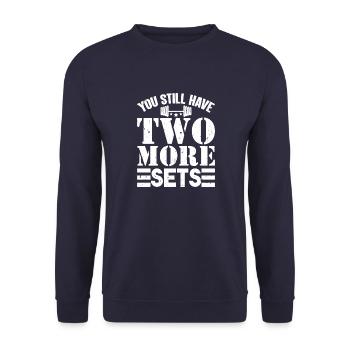 Ironische Zitate Lustige Workout Sixpacks Fitness - Unisex Pullover - Navy - Vorne - Alina (178cm) & Michal (187cm)