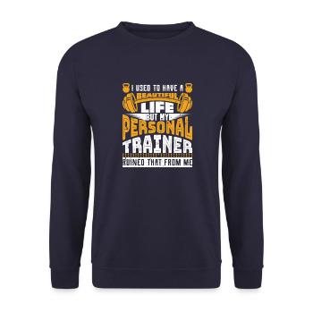 Funny Fitness Ironic Saying Workout Muscles - Unisex Sweatshirt - navy - Front - Alina (178cm) & Michal (187cm)