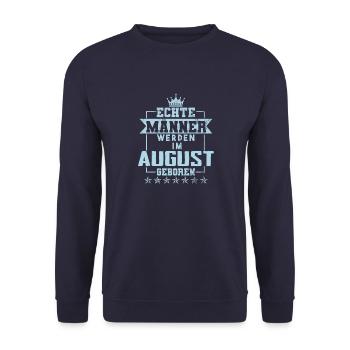 Echte Helden werden im August geboren - Unisex Pullover - Navy - Vorne - Alina (178cm) & Michal (187cm)