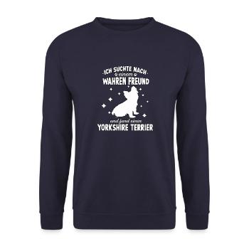 Yorkshire Terrier Lustiges Yorkie Gassi Hundesport - Unisex Pullover - Navy - Vorne - Alina (178cm) & Michal (187cm)