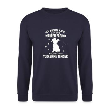 Yorkshire Terrier Motiv Gassi Hundesport Yorkie - Unisex Pullover - Navy - Vorne - Alina (178cm) & Michal (187cm)
