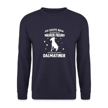 Hundetraining Dalmatiner Hunde Fan Dalmatiner - Unisex Pullover - Navy - Vorne - Alina (178cm) & Michal (187cm)