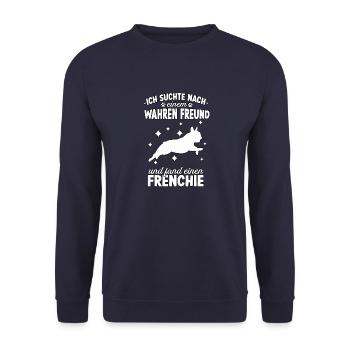 Hundetraining Französische Bulldoggen Fan Frenchie - Unisex Pullover - Navy - Vorne - Alina (178cm) & Michal (187cm)