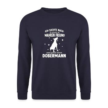 Hundetraining Dobermann Hunde Fan Dobermann - Unisex Pullover - Navy - Vorne - Alina (178cm) & Michal (187cm)