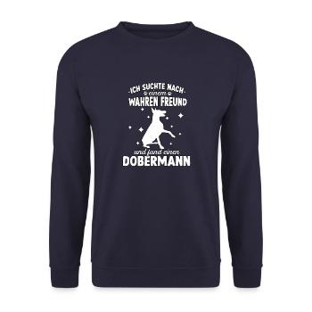 Dobermann Hundeschule Dobermann Gassi Hunde - Unisex Pullover - Navy - Vorne - Alina (178cm) & Michal (187cm)