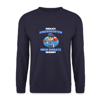 Kindergarten Geschenk Polizei - Kita Polizei Junge - Unisex Pullover - Navy - Vorne - Alina (178cm) & Michal (187cm)