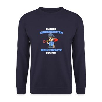 Kindergarten Shirt Polizei - Kita Polizei Junge - Unisex Pullover - Navy - Vorne - Alina (178cm) & Michal (187cm)