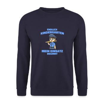Kindergarten Shirt Polizei - Kita Spielplatz - Unisex Pullover - Navy - Vorne - Alina (178cm) & Michal (187cm)