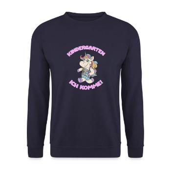 Einhorn Kita Shirt Mädchen - Kindergarten Ich - Unisex Pullover - Navy - Vorne - Alina (178cm) & Michal (187cm)