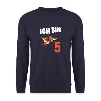 5 Geburtstag Dinosaurier 5 Jahre Geschenk - Unisex Pullover - Navy - Vorne - Alina (178cm) & Michal (187cm)