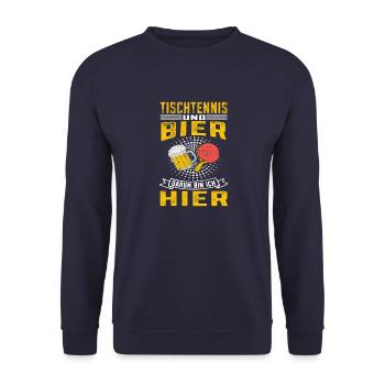 Tischtennis und Bier darum bin ich hier Ping Pong - Unisex Pullover - Navy - Vorne - Alina (178cm) & Michal (187cm)