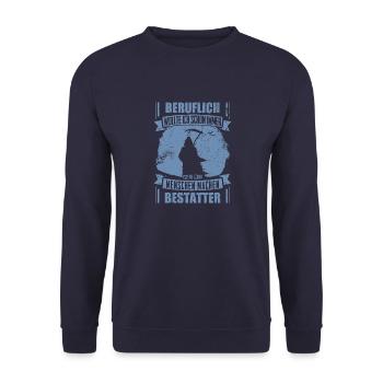 Bestatter lustig Beruflich wollte ich schon immer - Unisex Pullover - Navy - Vorne - Alina (178cm) & Michal (187cm)