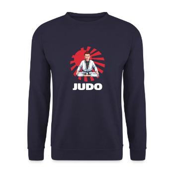Judo Buddha - Judoka Judoist Kampfsportarten Japan - Unisex Pullover - Navy - Vorne - Alina (178cm) & Michal (187cm)