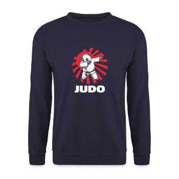Dabbing Judo Panda - Judoka Judoist - Unisex Pullover - Navy - Vorne - Alina (178cm) & Michal (187cm)