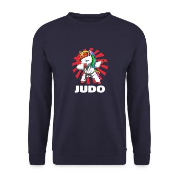 Judo Einhorn - Niedliches Judoka Einhorn - Unisex Pullover - Navy - Vorne - Alina (178cm) & Michal (187cm)