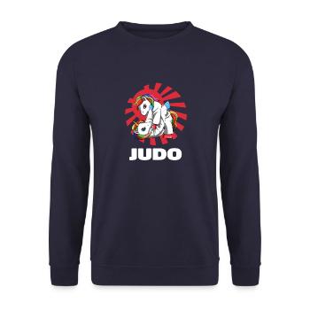 Niedliche Judo-Einhörner - Lustige Judoka - Unisex Pullover - Navy - Vorne - Alina (178cm) & Michal (187cm)