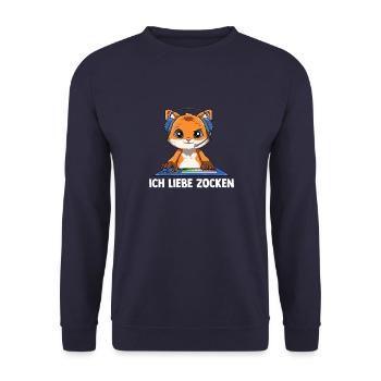 Ich Liebe Computer Zocken - Gaming Fuchs - Unisex Pullover - Navy - Vorne - Alina (178cm) & Michal (187cm)