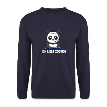 Ich Liebe Computer Zocken - Gaming Panda - Unisex Pullover - Navy - Vorne - Alina (178cm) & Michal (187cm)