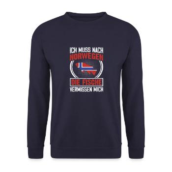 Angeln in Normwegen Angeltour Norwegen - Unisex Pullover - Navy - Vorne - Alina (178cm) & Michal (187cm)