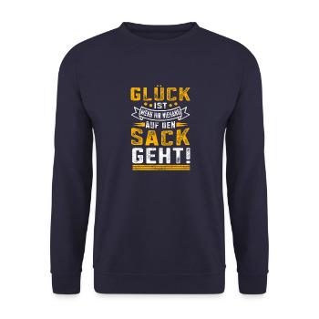 Glück ist wenn mir niemand auf den Sack geht - Unisex Pullover - Navy - Vorne - Alina (178cm) & Michal (187cm)