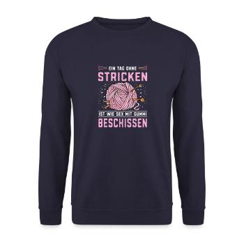 Ein Tag ohne Sticken ist beschissen Hobby Stricken - Unisex Pullover - Navy - Vorne - Alina (178cm) & Michal (187cm)