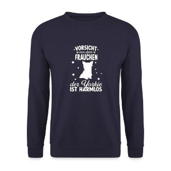 Lustiges Yorkie Frauchen Motiv Hundeliebe Yorkie - Unisex Pullover - Navy - Vorne - Alina (178cm) & Michal (187cm)