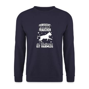 Bullterrier Hundeschule Bullie Motiv Frauchen - Unisex Pullover - Navy - Vorne - Alina (178cm) & Michal (187cm)