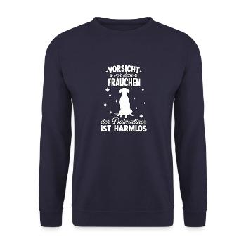 Lustiges Dalmatiner Frauchen Motiv Hundeliebhaber - Unisex Pullover - Navy - Vorne - Alina (178cm) & Michal (187cm)