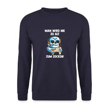Lustiges Gaming Skelett - Computer Spiele - Unisex Pullover - Navy - Vorne - Alina (178cm) & Michal (187cm)