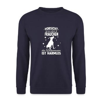 Witzig Dobermann Frauchen Hundeliebhaber Dobermann - Unisex Pullover - Navy - Vorne - Alina (178cm) & Michal (187cm)