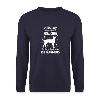 Lustig Dobermann Frauchen Hundeliebe Dobermann - Unisex Pullover - Navy - Vorne - Alina (178cm) & Michal (187cm)