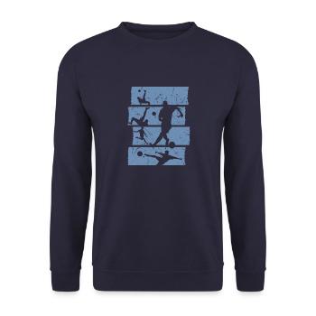 Fußball T-Shirt Retro Vintage Fußballspieler - Unisex Pullover - Navy - Vorne - Alina (178cm) & Michal (187cm)
