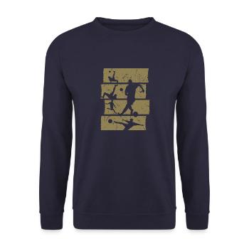 Fußball T-Shirt Retro Vintage Fußballspieler - Unisex Pullover - Navy - Vorne - Alina (178cm) & Michal (187cm)