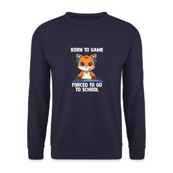 Zum Spielen geboren - Video Gamer Fox - - Unisex Pullover - Navy - Vorne - Alina (178cm) & Michal (187cm)