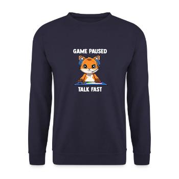 Spiel pausiert Gespräch schnell - Video und - Unisex Pullover - Navy - Vorne - Alina (178cm) & Michal (187cm)