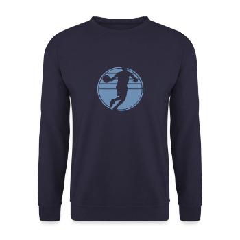Basketballspieler Basketball Sunset Retro design - Unisex Pullover - Navy - Vorne - Alina (178cm) & Michal (187cm)