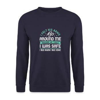 Ich fühlte, wie seine Arme um mich herum gingen und mich fest hielten - Unisex Pullover - Navy - Vorne - Alina (178cm) & Michal (187cm)