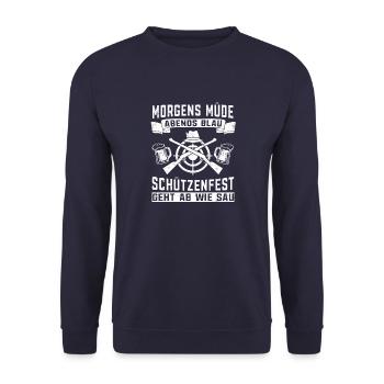 Morgens Müde Abends Blau Schützenfest - Unisex Pullover - Navy - Vorne - Alina (178cm) & Michal (187cm)