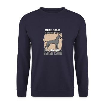Cooles Hundehalter Motiv Dogge Deutsche Dogge - Unisex Pullover - Navy - Vorne - Alina (178cm) & Michal (187cm)