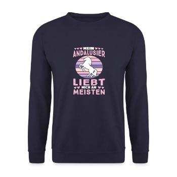 Andalusier Liebe Pferdeliebhaber Pferdemädchen - Unisex Pullover - Navy - Vorne - Alina (178cm) & Michal (187cm)
