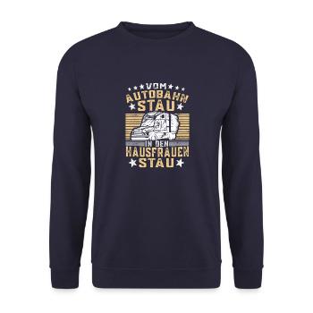 Autobahn Stau LKW Fahrer Fernfahrer Geschenk - Unisex Pullover - Navy - Vorne - Alina (178cm) & Michal (187cm)