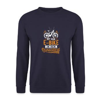 E-Bike Ruhestand Fahrradfahrern Elektro Fahrrad - Unisex Pullover - Navy - Vorne - Alina (178cm) & Michal (187cm)